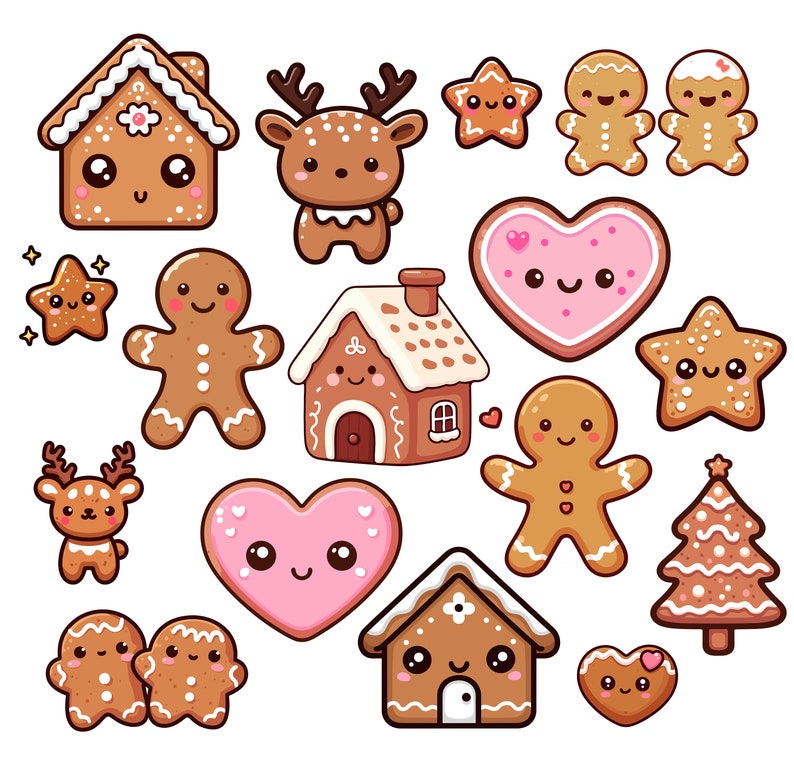 Kawaii Cute Gingerbread PNG Bundle - Etsy