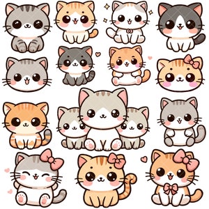 Kawaii Mini Cats PNG bundle