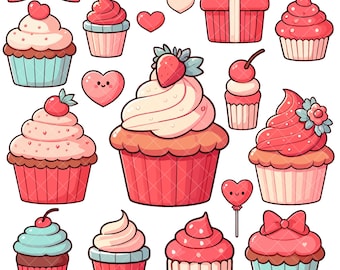 Lot de petits gâteaux de la Saint-Valentin Kawaii Crazy PNG