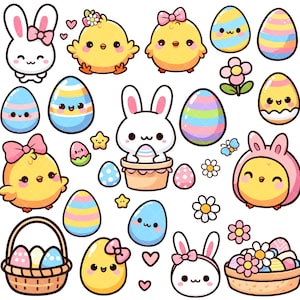 Kawaii Easter colorful PNG bundle