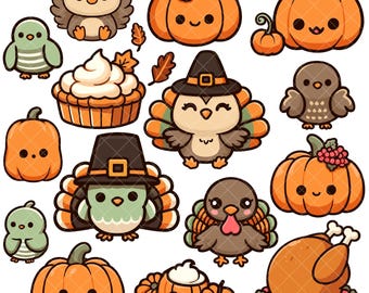 Kawaii Thanksgiving Green PNG bundle