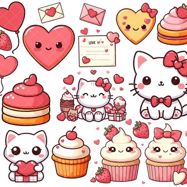 Kawaii Cute Valentine Strawberry PNG bundle