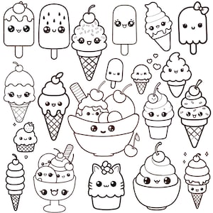 Pacchetto PNG gelato kawaii BIANCO/NERO
