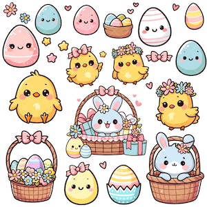 Lot Kawaii mignons poulets de Pâques PNG