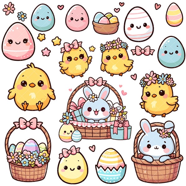 Kawaii Cute Easter Chickens PNG bundle