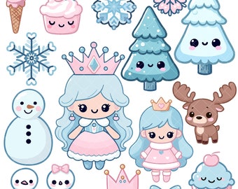 Paquete PNG de la Reina de las Nieves Kawaii