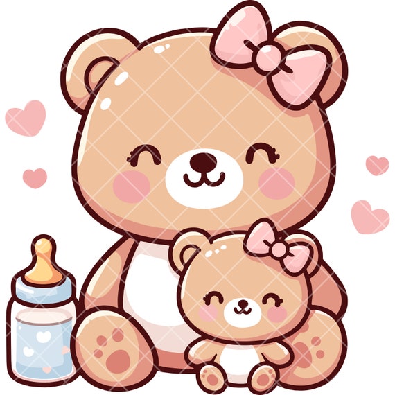 Kawaii Cute Mom and Baby Bear PNG Bundle Israel