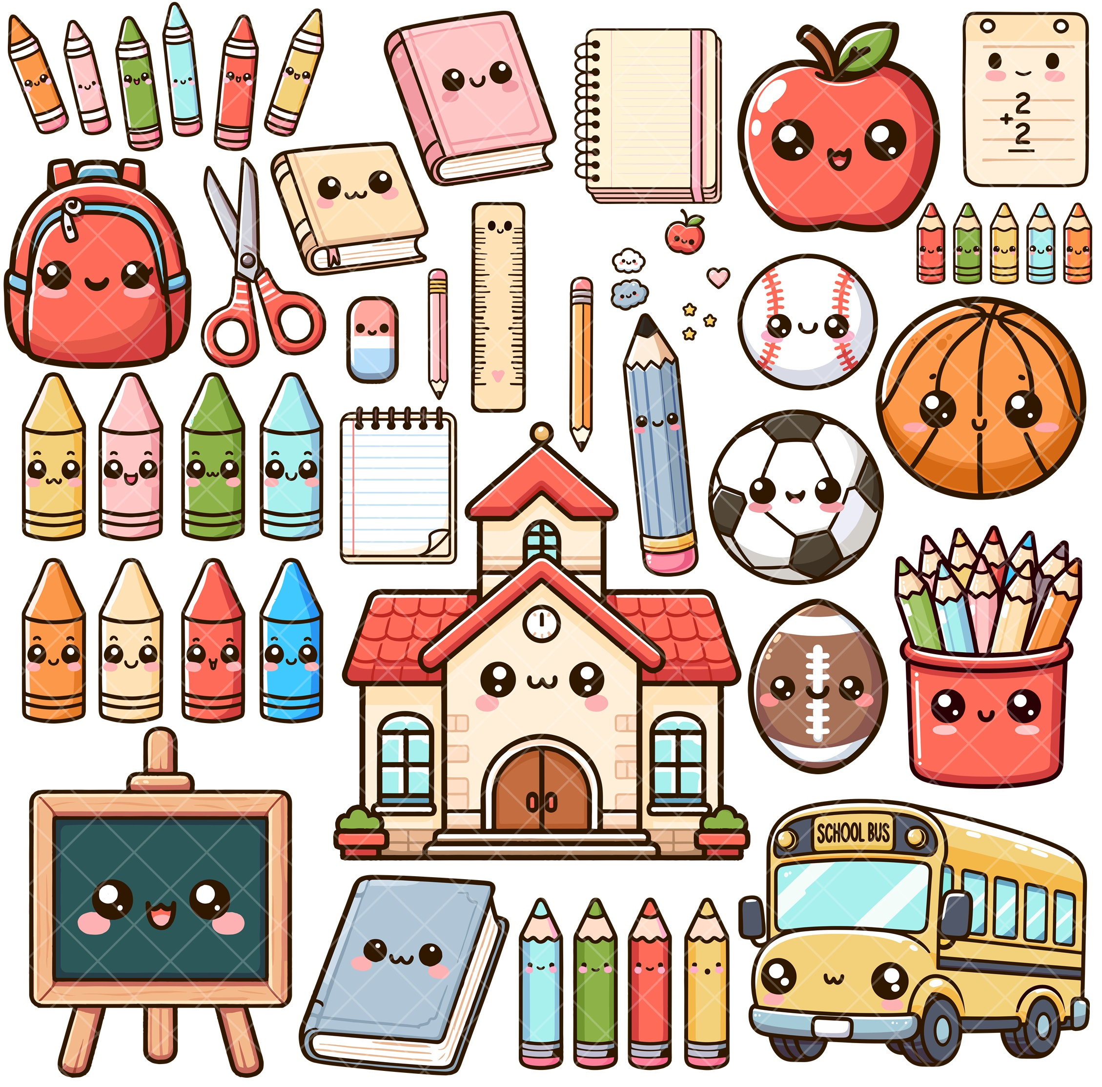 Kawaii Cute Back to School PNG bundle