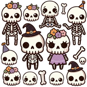 Kawaii Skeleton Party PNG bundle