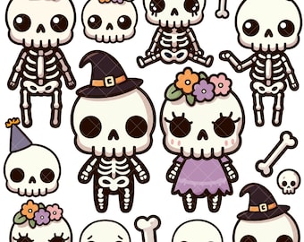 Lot Fête des squelettes kawaii PNG