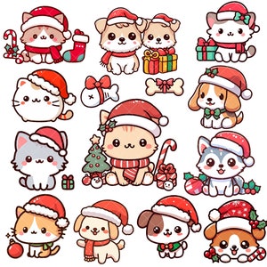 Paquete PNG de perros y gatos lindos kawaii