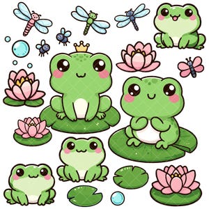 Kawaii Frogs PNG bundle