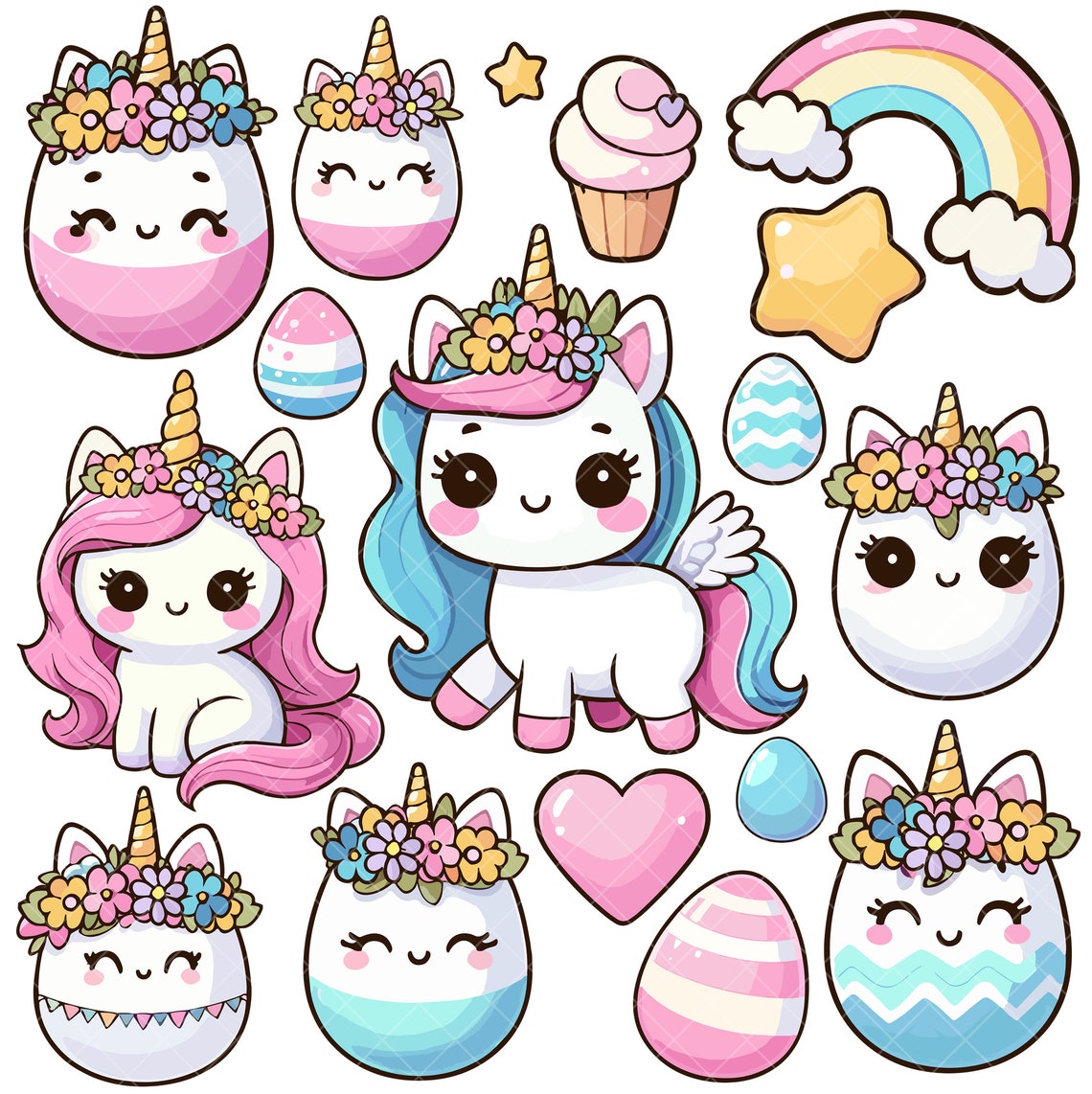 Cute Kawaii Easter Unicorn Eggs PNG Bundle - Etsy