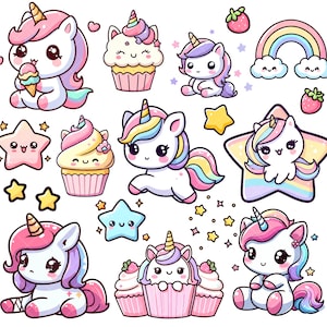 Kawaii Cute Unicorn PNG bundle image 1