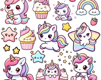 Kawaii Cute Unicorn PNG bundle