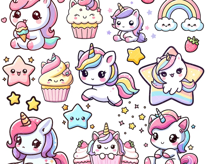 Kawaii Cute Unicorn PNG Bundle - Etsy UK