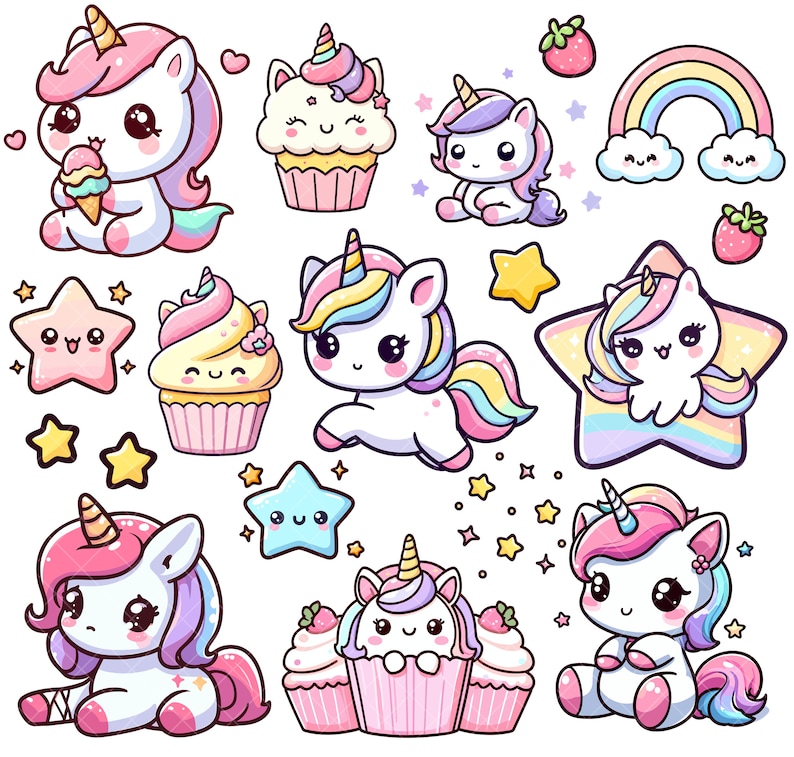 Kawaii Cute Unicorn PNG bundle image 1