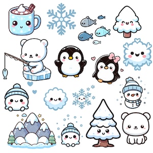 Kawaii Cute Winter Wonderland PNG bundle