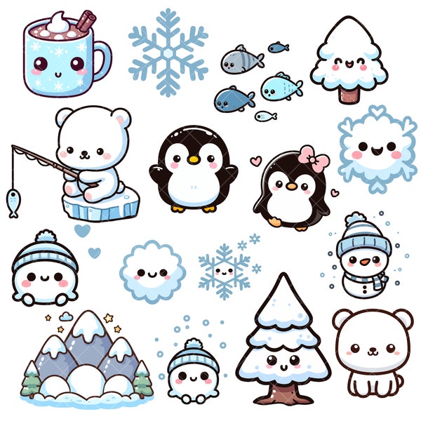 Kawaii Cute Winter Wonderland PNG bundle