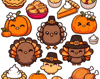Kawaii Thanksgiving PNG bundle