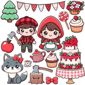 Kawaii Little Red Riding Hood PNG bundle