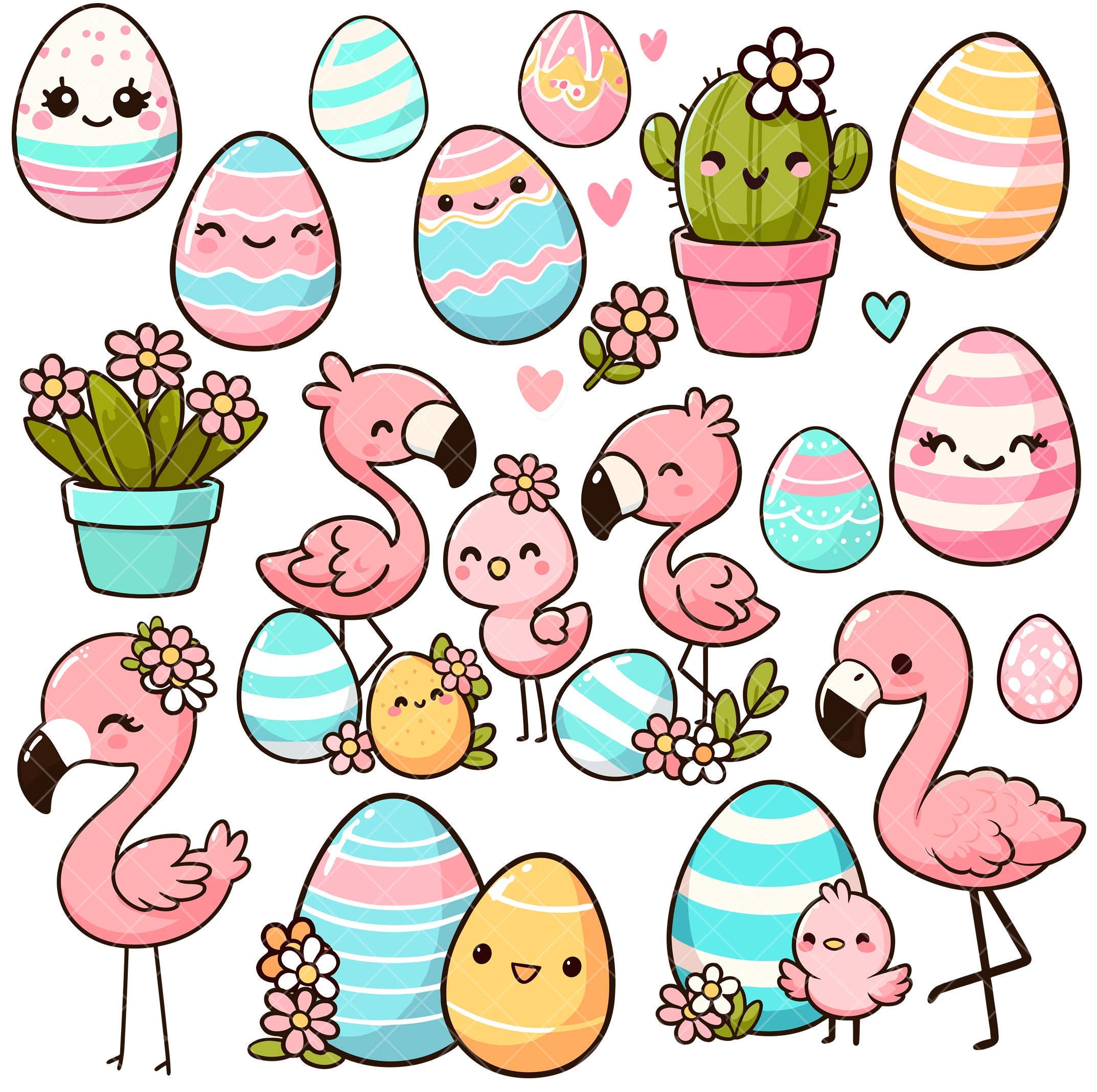 Kawaii Flamingo Tropical Easter PNG Bundle - Etsy