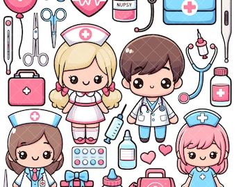 Pacchetto PNG di infermiere kawaii