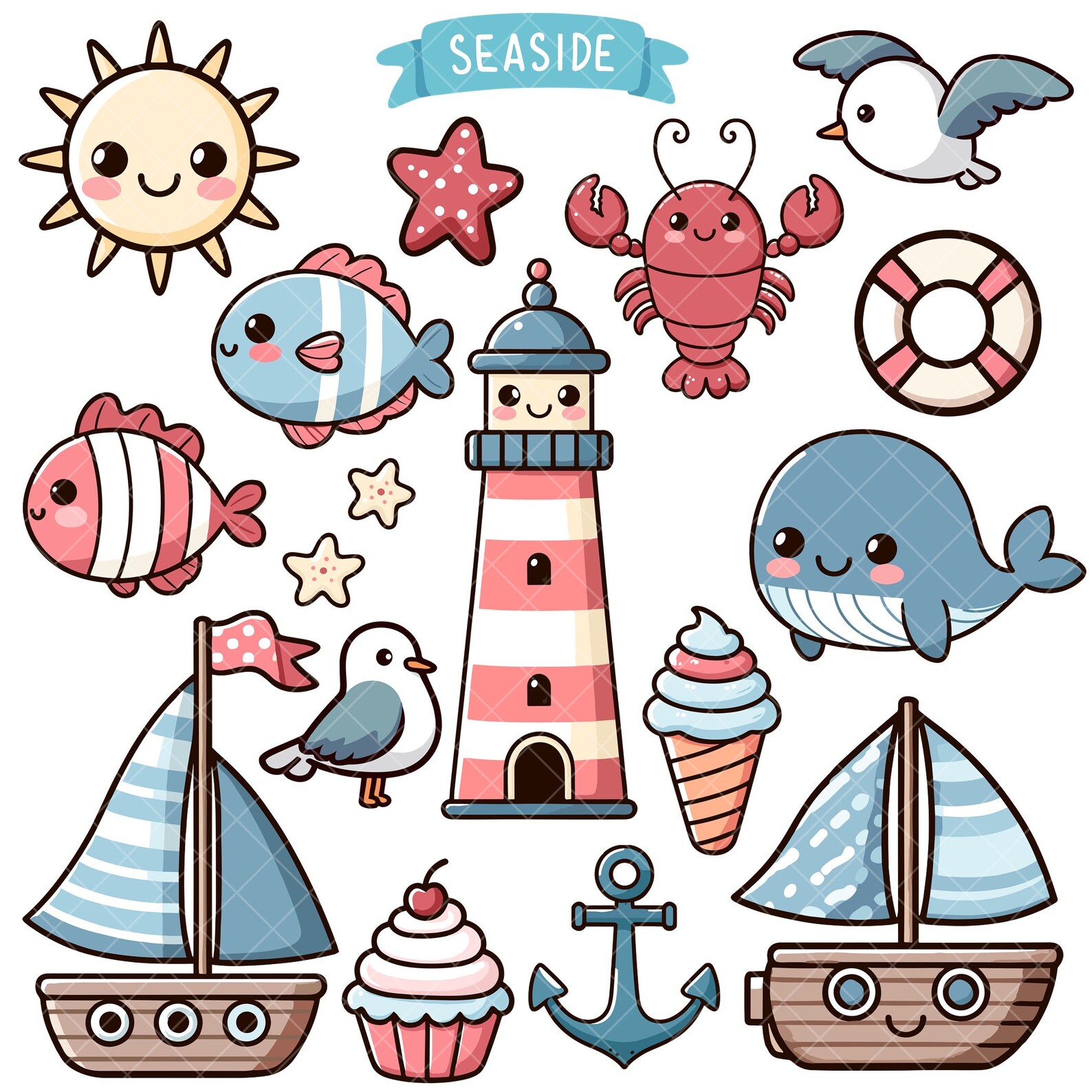 Kawaii Sea PNG Bundle - Etsy