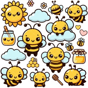 Kawaii Cute Bees PNG bundle