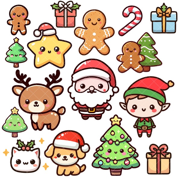 Kawaii Cute Christmas PNG bundle