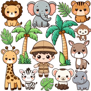 男の子向けのかわいいサファリ動物のPNGバンドル