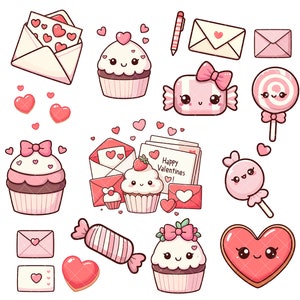 Lot de petits gâteaux de la Saint-Valentin Kawaii PNG