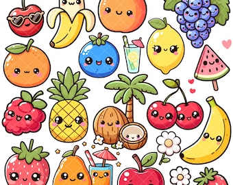 Paquete PNG de fruta linda Kawaii