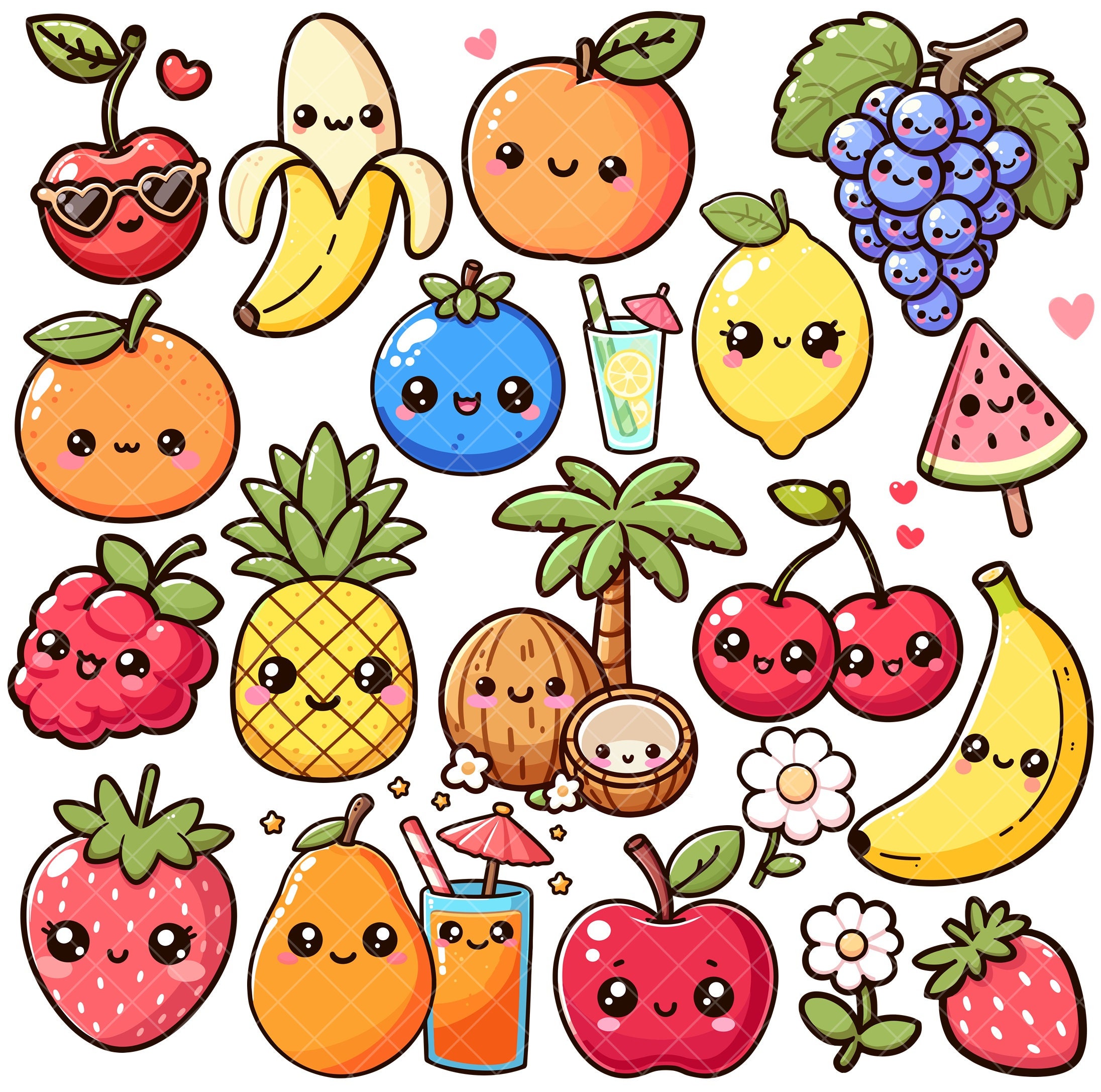 Kawaii Cute Fruit PNG bundle