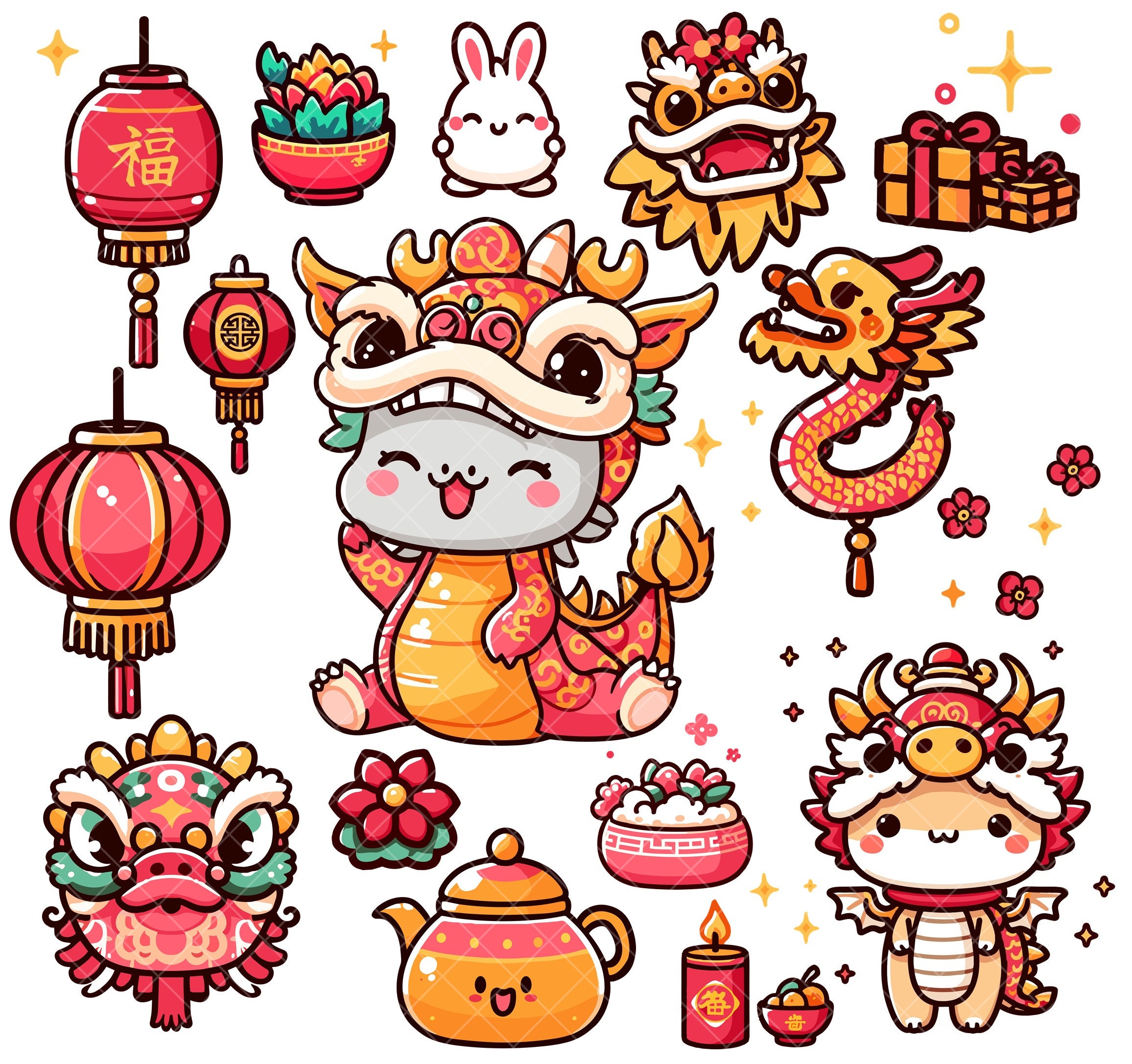 Lot Kawaii mignon Nouvel An chinois PNG