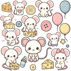 Paquete PNG de ratón kawaii