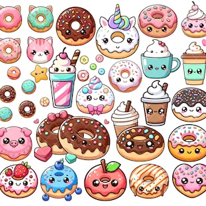 Paquete Kawaii Lindo Donut PNG