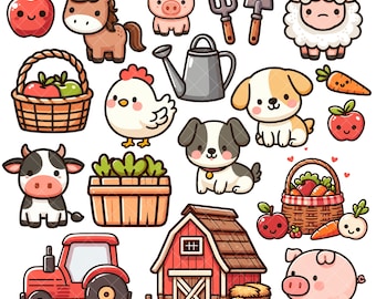 Kawaii söt gård PNG-paket