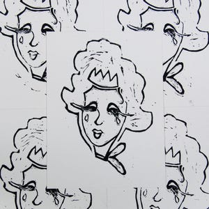 Funky Lady Print - Linocut Art, Relief Print, Funky Art, Linocut, Blockprint