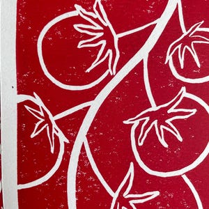 Tomaten - blokdruk, blokdrukkunst, linosnede, reliëfprint, voedselkunst