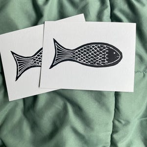 Fishy - Block Print, Fisherman Aesthetic, Fish Art, Linocut, Relief Print