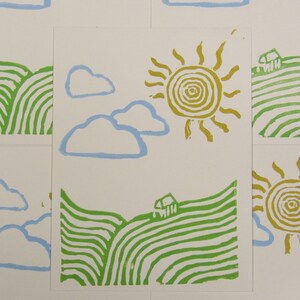 Sunny Landscape - Linocut Art, Relief Print, Funky Art, Linocut, Blockprint, Landscape
