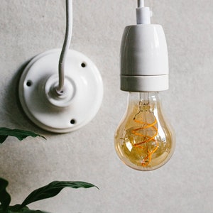 Porcelain canopy with textile cable and lamp holder (complete set)