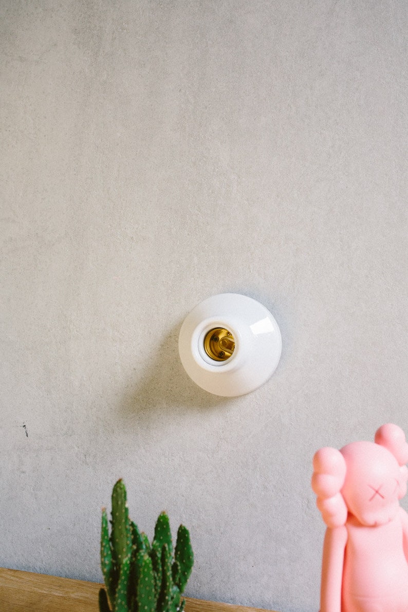 Lamp holder 02 made of porcelain wall mount for E27 light bulb / white image 2