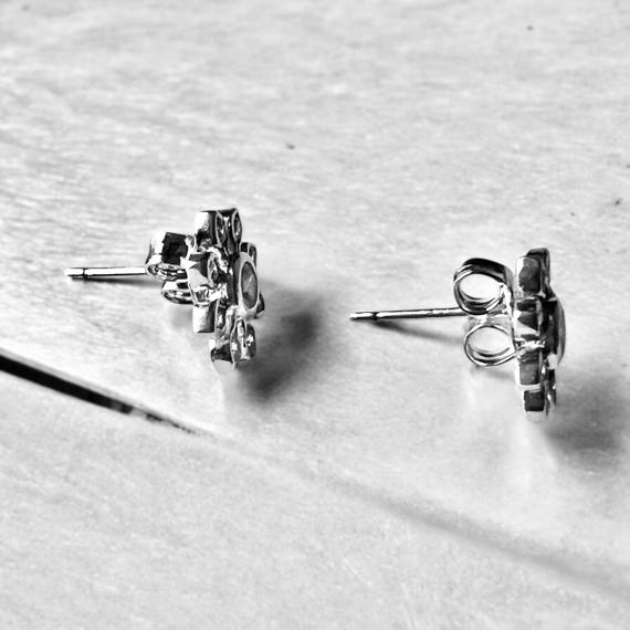 Silver Crystal Flower Stud Earrings - Sparkling Clear AB Stones Amazon.com: Crystal Flower Stud Earrings for Women Girls  main image 3