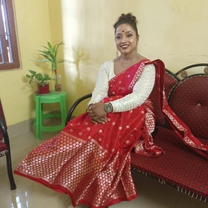 Assamese Traditional Dress Mekhla Sador Pure Red for Women/assam Silk