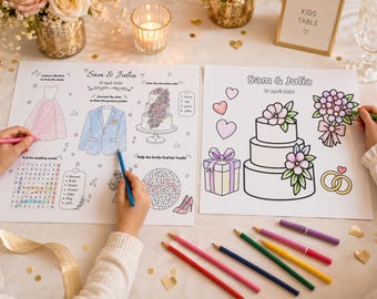 Personalized Wedding Kids Activity Placemat, Printable Coloring Page, Editable Canva PDF