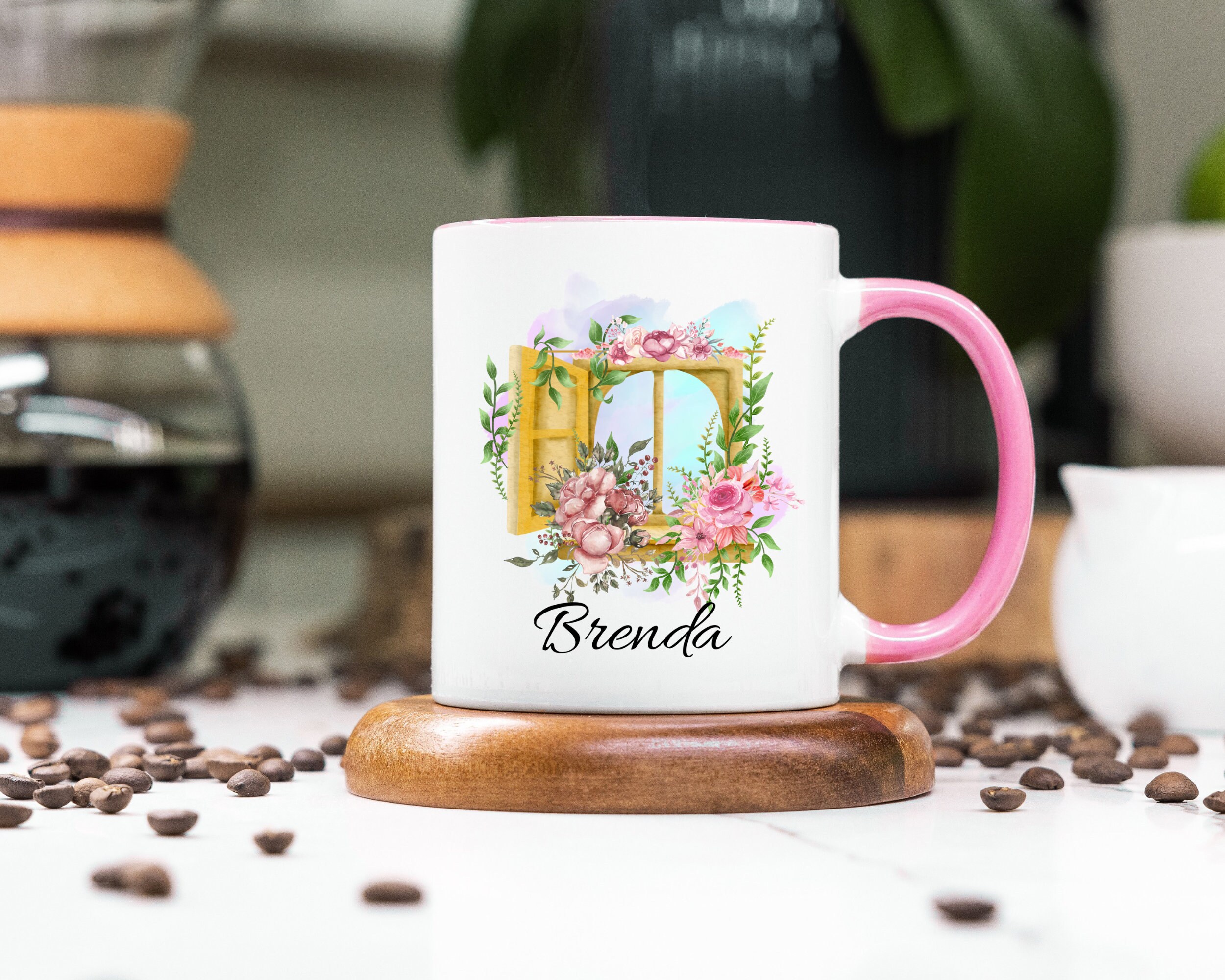 Window Mug Personalized Flowers Window Mug, Flowers Window Coffee Mug, Custom Name ...