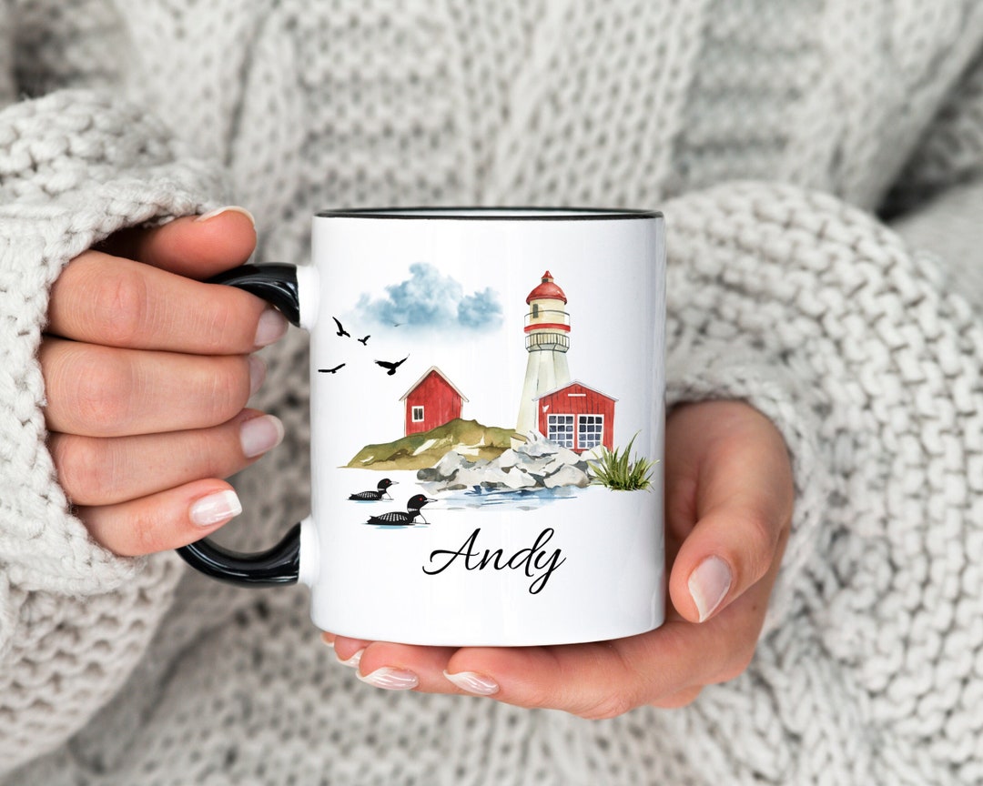 Personalized Lighthouse Mug, Lighthouse Gift Mug, Custom Watercolor