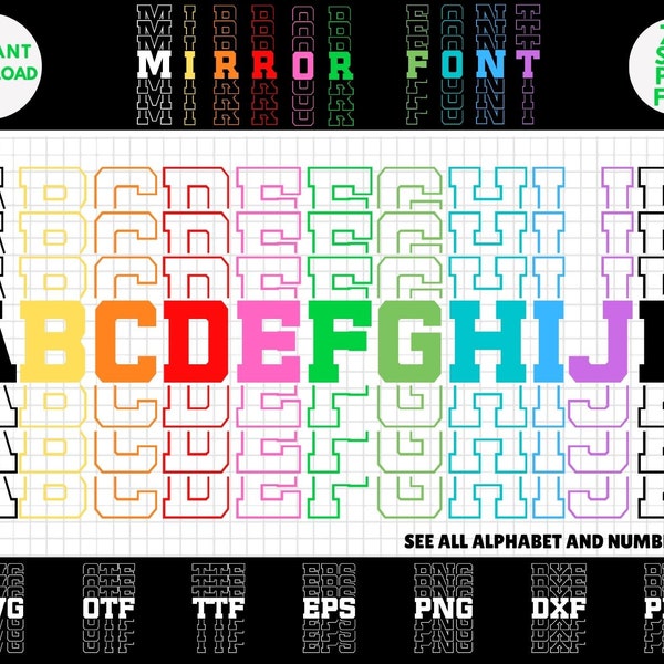 Mirror Font, Mirror Font SVG, Stacked Font SVG, Stacked Font, Stacked Letters, Mirror Letters, Alphabet SVG, Cricut Fonts, Mirror Numbers